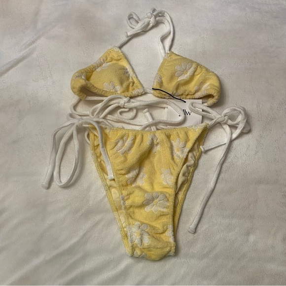 New! SET YLLW THE LABEL Eco Terry Side Tie Bikini 3641 - Picture 2 of 11